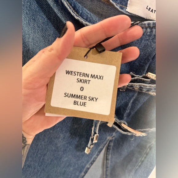 New Understated Leather Western Maxi Skirt in Summer Sky Blue denim split hem - Picture 6 of 6